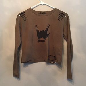 Ripped styled long sleeve crop top